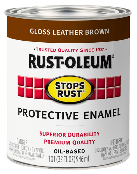 RUST-OLEUM Stops Rust 353577 Protective Enamel Paint, Gloss, Leather Brown, 1 qt [SKU: ORG2430692]