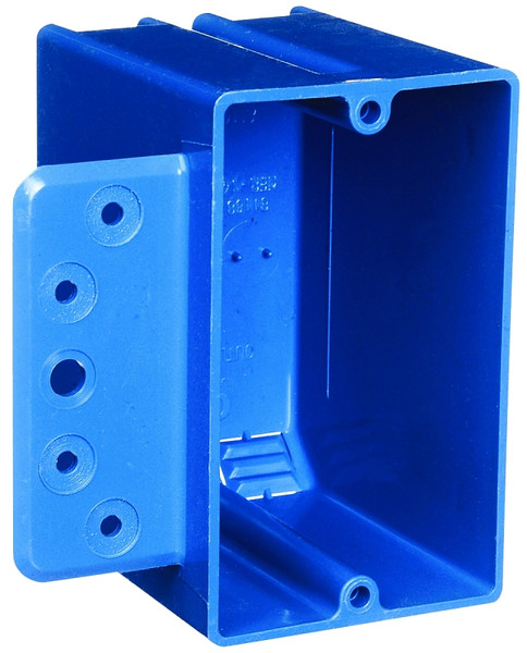 Carlon B118B-UPC Outlet Box with Bracket, 1 -Gang, 4 -Knockout, PVC, Blue, Bracket, Stud Mounting [SKU: ORG6742431]