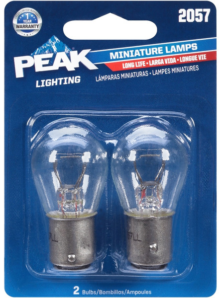 PEAK 2057LL-BPP Miniature Automotive Bulb, 12.8 V, 27 W, Incandescent Lamp, Bayonet Base, Clear Light [SKU: ORG0786707]