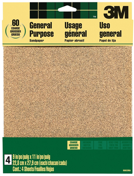 3M 9003 Sandpaper Sheet, 11 in L, 9 in W, Coarse, 60 Grit, Aluminum Oxide Abrasive, Paper Backing [SKU: ORG5387105]