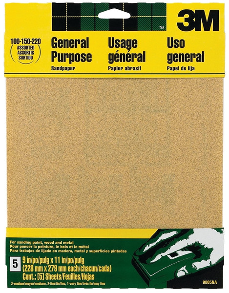 3M 9005 Sandpaper Sheet, 11 in L, 9 in W, Aluminum Oxide Abrasive, Paper Backing [SKU: ORG5387469]