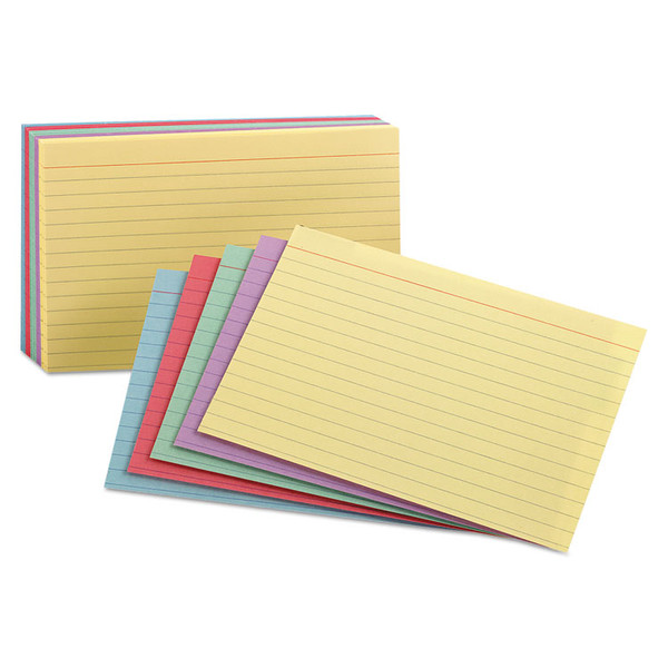 Ruled Index Cards, 3 x 5, Blue/Violet/Canary/Green/Cherry, 100/Pack [SKU: OXF40280]