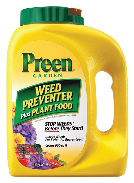 Preen 21-63902 Weed Preventer Plus Plant Food, Granular, 5-5/8 lb Bottle [SKU: ORG4739579]