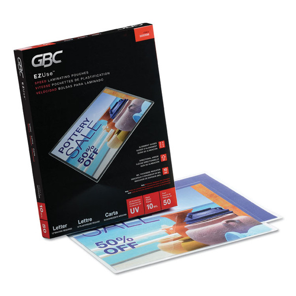 EZUse Thermal Laminating Pouches, 10 mil, 9" x 11.5", Gloss Clear, 50/Box [SKU: GBC3200599]