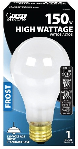 Feit Electric 150A Incandescent Bulb, 150 W, A21 Lamp, Medium E26 Lamp Base, 2610 Lumens, 2700 K Color Temp [SKU: ORG6049969]
