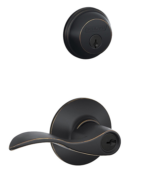 Schlage FB50NVACC716 Lever Entry Deadbolt Set, 1 Grade, Keyed Alike Key, Metal, Aged Bronze, 2-3/4 in Backset, C Keyway [SKU: ORG3019783]