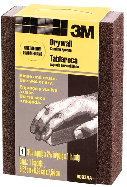 3M 9093 Sanding Sponge, 3-3/4 in L, 2-5/8 in W, Fine, Medium [SKU: ORG6447437]