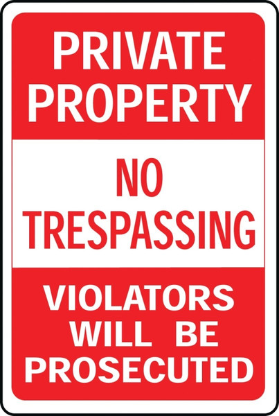 HY-KO HW-45 Parking Sign, Rectangular, PRIVATE PROPERTY NO TRESPASSING VIOLATORS WILL BE PROSECUTED, Red/White Legend [SKU: ORG1263730]