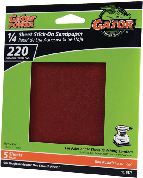 Gator 4072 Sanding Sheet, 4-1/2 in L, 4-1/2 in W, Extra Fine, 220 Grit, Aluminum Oxide Abrasive [SKU: ORG1547009]