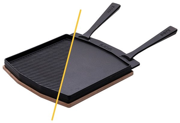 Ooni UU-P0A000 Dual-Sided Grizzler Plate, Cast Iron, Cast Iron Handle, Removable Handle [SKU: ORG7448293]