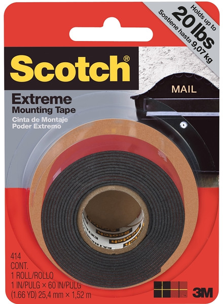 Scotch 414 Mounting Tape, 60 in L, 1 in W, Black [SKU: ORG2970879]