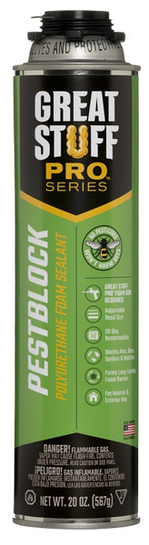 Dow GREAT STUFF PRO 11073754 Pestblock Sealant, Gray, 8 hr Functional Cure, 40 to 100 deg F, 20 oz Aerosol Can [SKU: ORG5123476]