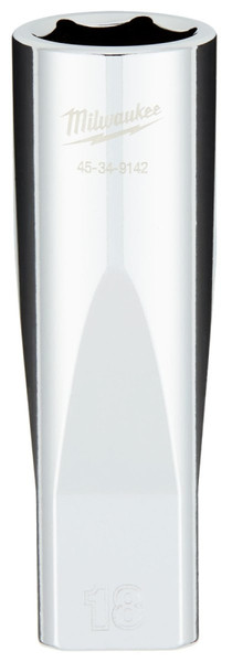Milwaukee 45-34-9142 Socket, 18 mm Socket, 1/2 in Drive, 6-Point, Chrome Vanadium Steel, Chrome [SKU: ORG1388685]