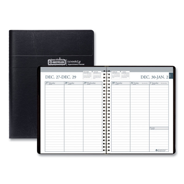 Recycled Weekly Appointment Book Ruled without Appointment Times, 8.75 x 6.88, Black Cover, 12-Month (Jan to Dec): 2024 [SKU: HOD25802]