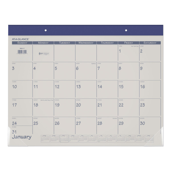 Fashion Color Desk Pad, 22 x 17, Stone/Blue Sheets, Blue Binding, Clear Corners, 12-Month (Jan to Dec): 2024 [SKU: AAGSK2517]
