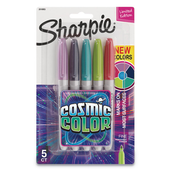 Cosmic Color Permanent Markers, Medium Bullet Tip, Assorted Cosmic Colors, 5/Pack [SKU: SAN2010953]
