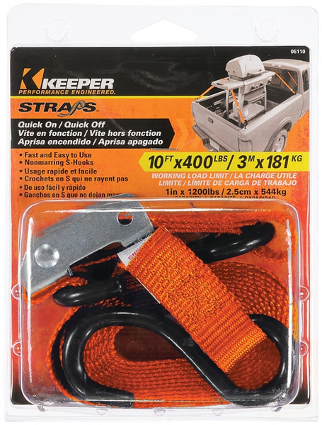 KEEPER 05110 Tie-Down, 1 in W, 10 ft L, Nylon, Orange, 400 lb, S-Hook End Fitting [SKU: ORG6950166]