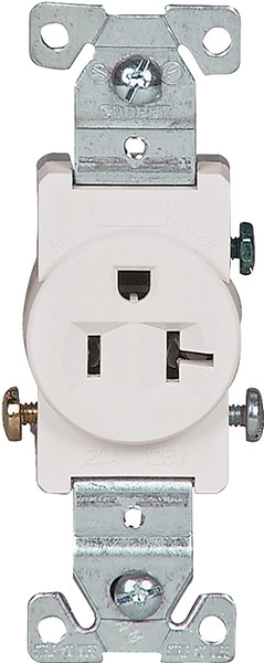Eaton Wiring Devices 1877W-BOX Single Receptacle, 2 -Pole, 125 V, 20 A, Side Wiring, NEMA: NEMA 5-20R, White [SKU: ORG6730238]