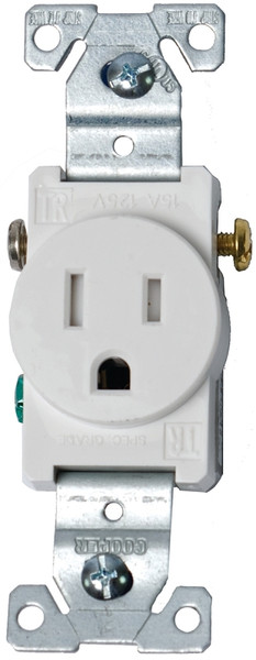 Eaton Wiring Devices TR817W-BOX Single Receptacle, 2 -Pole, 125 V, 15 A, Side Wiring, NEMA: NEMA 5-15R, White [SKU: ORG7170913]