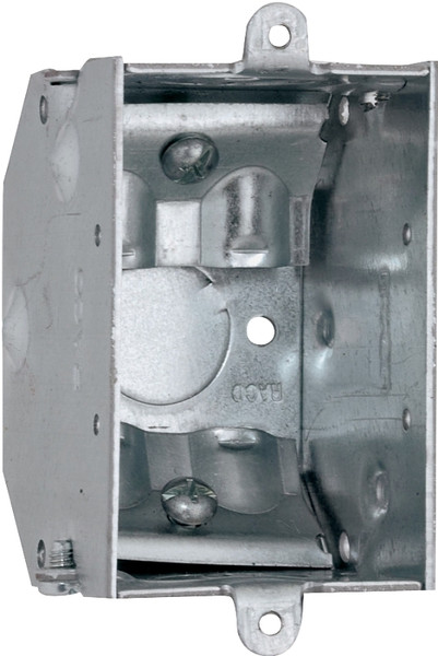 RACO 473 Gangable Switch Box, 1 -Gang, 1 -Outlet, 3 -Knockout, 1/2 in Knockout, Steel, Gray, Galvanized [SKU: ORG6314835]