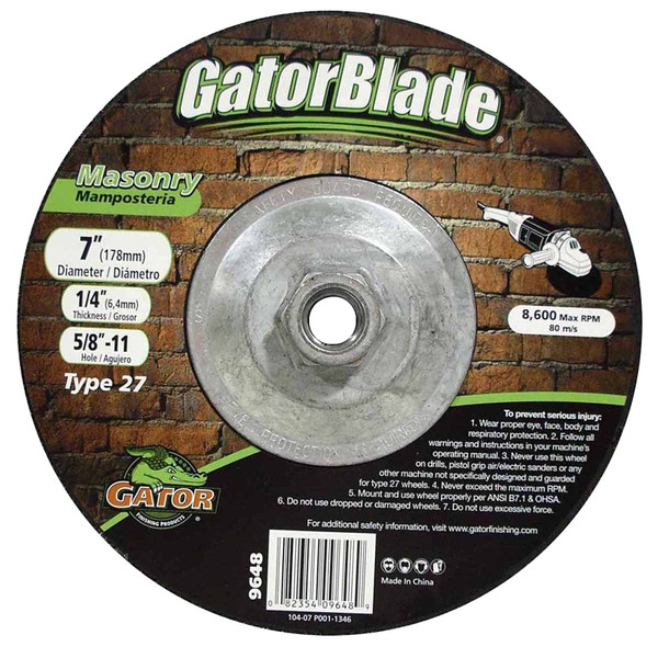 GatorBlade 9648 Cut-Off Wheel, 7 in Dia, 1/4 in Thick, 5/8-11 in Arbor, Silicone Carbide Abrasive [SKU: ORG8045544]