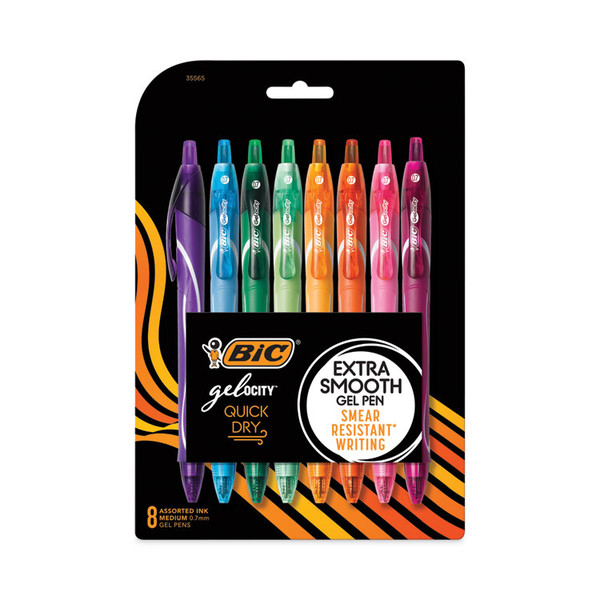 Gel-ocity Quick Dry Gel Pen, Retractable, Medium 0.7 mm, Assorted Ink and Barrel Colors, 8/Pack [SKU: BICRGLCGAP81AST]