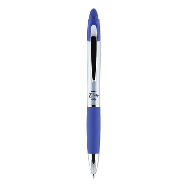 Z-Grip MAX Ballpoint Pen, Retractable, Medium 1 mm, Blue Ink, Silver Barrel, 12/Pack [SKU: ZEB22420]