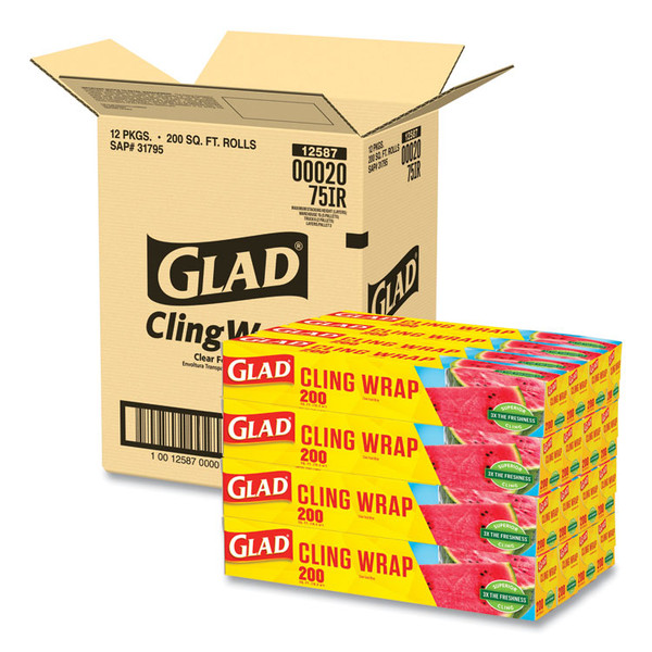 ClingWrap Plastic Wrap, 200 Square Foot Roll, Clear, 12 Rolls/Carton [SKU: CLO00020CT]