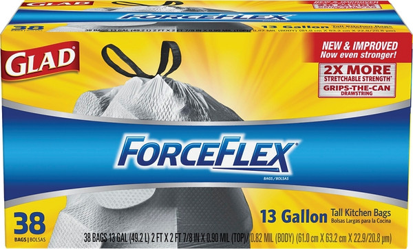 GLAD 79008 Kitchen Trash Bag, L, 13 gal Capacity, Plastic, White [SKU: ORG7120744]