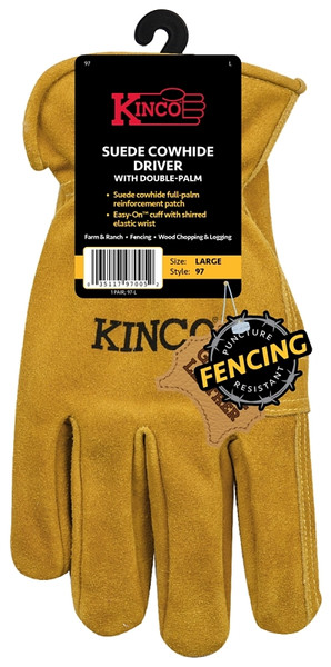 Kinco 97-L Gloves, Men's, L, Keystone Thumb, Shirred Elastic Cuff, Cowhide Leather, Gold [SKU: ORG8634958]
