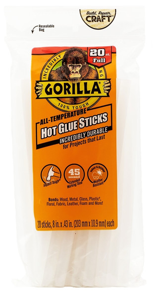 Gorilla 3032002 Hot Glue Stick, Solid, Clear, 20 Pack [SKU: ORG5122957]