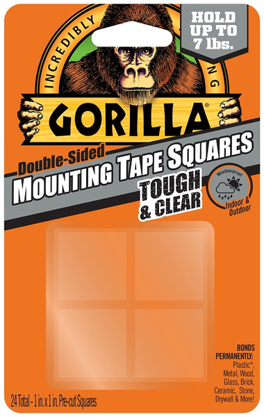 Gorilla Tough & Clear 6067202 Mounting Tape, 1 in L, 1 in W, Clear [SKU: ORG5122221]