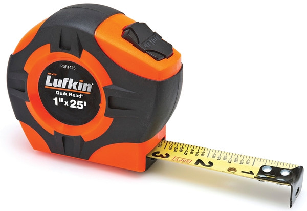 Crescent Lufkin Quikread Series PQR1425N Tape Measure, 25 ft L Blade, 1 in W Blade, Steel Blade, ABS Case, Orange Case [SKU: ORG6088082]