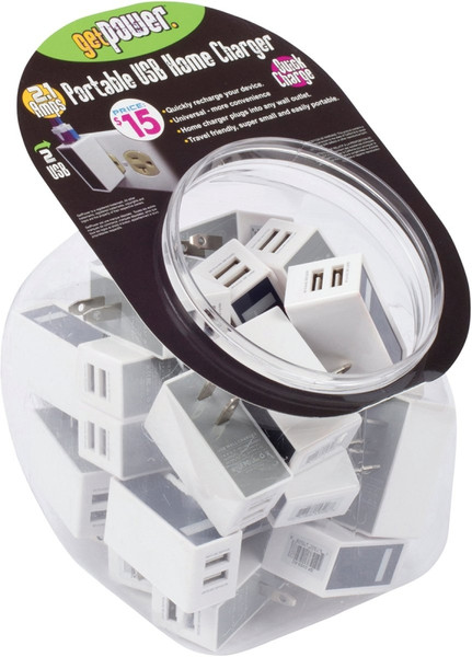 GetPower CWP-2USBBOWLACM AC to Dual USB Wall Adapter, 2.4 A Charge, White [SKU: ORG0819110]