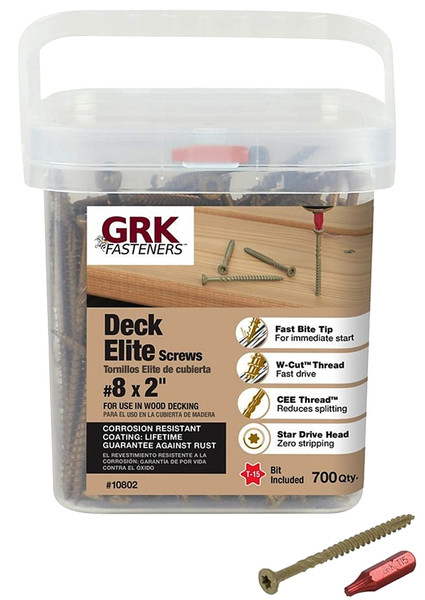 GRK Fasteners ELITE 10802 Deck Screw, #8 Thread, 2 in L, Coarse, W-Cut Thread, Bugle Head, Star Drive, Steel, Polymer [SKU: ORG2816510]