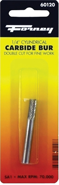 Forney 60120 Burr, 1/4 in Dia Cutting, 1/4 in Shank, Cylinder Shank, Tungsten Carbide Cutting Edge [SKU: ORG8910424]