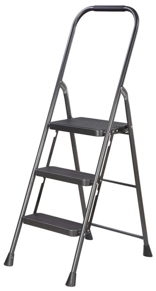 Simple Spaces HB3-2H Folding Step Stool, 50-3/4 in H, 3-Step, 225 lb, 5-1/8 in D Step, Steel, Black [SKU: ORG1825843]