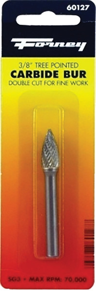 Forney 60127 Burr, 3/8 in Dia Cutting, 1/4 in Shank, Tree Pointed Shank, Tungsten Carbide Cutting Edge [SKU: ORG8910481]