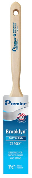 Premier Brooklyn 17300 Paint Brush, 1-1/2 in W, Flat Sash Brush, 2-1/2 in L Bristle, Polyester Bristle [SKU: ORG0248971]