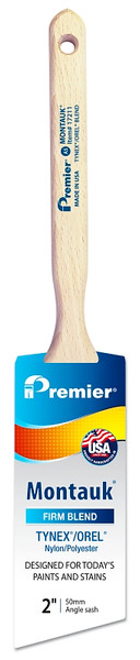 Premier Montauk 17211 Paint Brush, Firm Brush, 2-11/16 in L Bristle, Nylon/Polyester Bristle, Angle Sash Handle [SKU: ORG0249680]