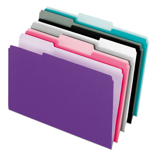 Interior File Folders, 1/3-Cut Tabs: Assorted, Letter Size, Assorted Colors: Aqua/Black/Gray/Pink/Violet, 100/Box [SKU: PFX421013ASST2]