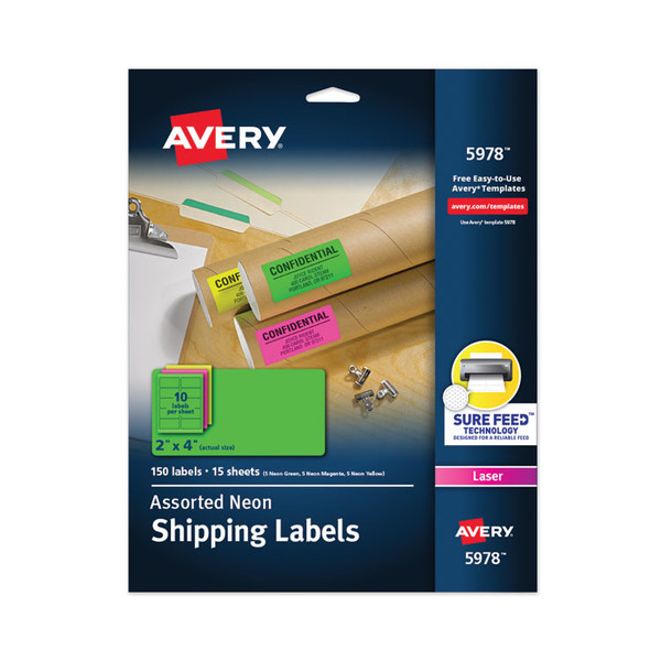 High-Visibility Permanent Laser ID Labels, 2 x 4, Asst. Neon, 150/Pack [SKU: AVE5978]
