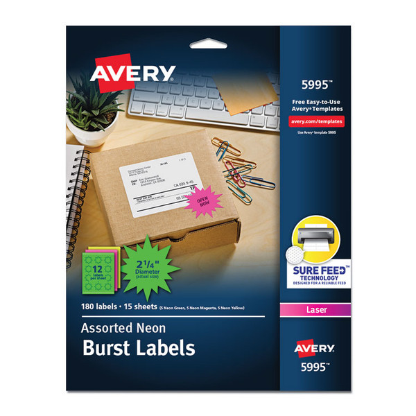 High-Visibility ID Labels, Laser Printers, 2.25" dia, Assorted, 12/Sheet, 15 Sheets/Pack [SKU: AVE5995]