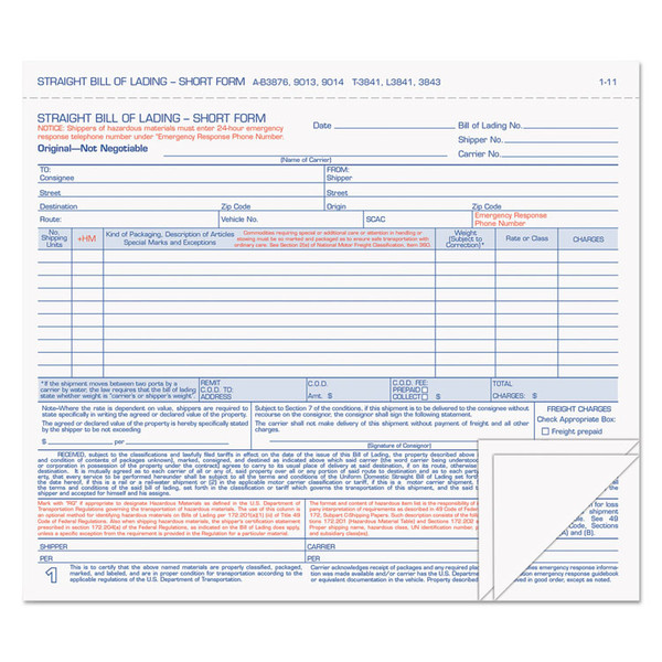 Hazardous Material Short Form, Three-Part Carbonless, 7 x 8.5, 50 Forms Total [SKU: TOP3841]