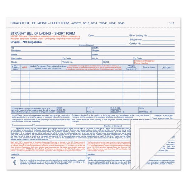 Hazardous Material Short Form, Four-Part Carbonless, 8.5 x 7, 50 Forms Total [SKU: TOP3843]