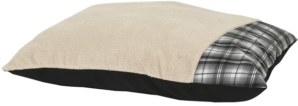 Aspenpet 80399 Pillow Bed, 27 in L, 36 in W, Faux Lambs Wool Plush and Wide Wale Corduroy Fabric Cover, Cream/Red [SKU: ORG9389206]