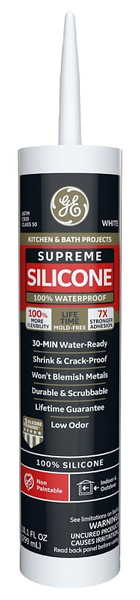 GE Supreme M90007 Silicone Caulk, White, -60 to 400 deg F, 10.1 oz Tube [SKU: ORG6799506]