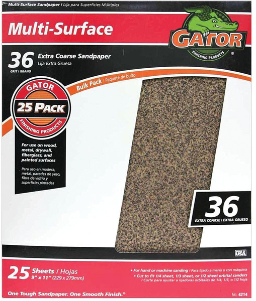 Gator 3269 Sanding Sheet, 11 in L, 9 in W, 36 Grit, Extra Coarse, Aluminum Oxide Abrasive [SKU: ORG6924674]
