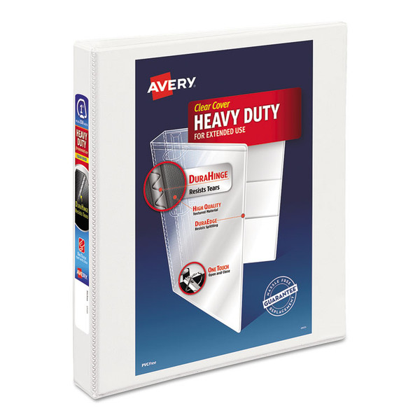 Heavy-Duty View Binder with DuraHinge and One Touch EZD Rings, 3 Rings, 1" Capacity, 11 x 8.5, White [SKU: AVE79199]
