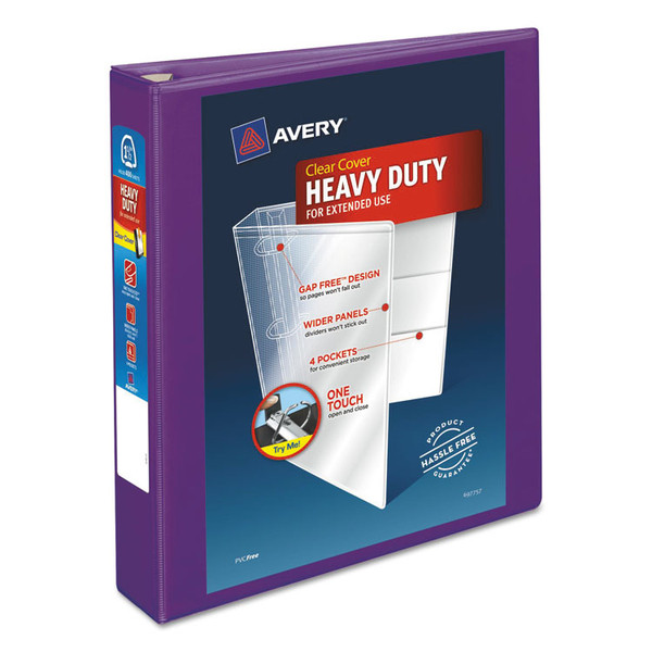 Heavy-Duty View Binder with DuraHinge and One Touch EZD Rings, 3 Rings, 1.5" Capacity, 11 x 8.5, Purple [SKU: AVE79774]